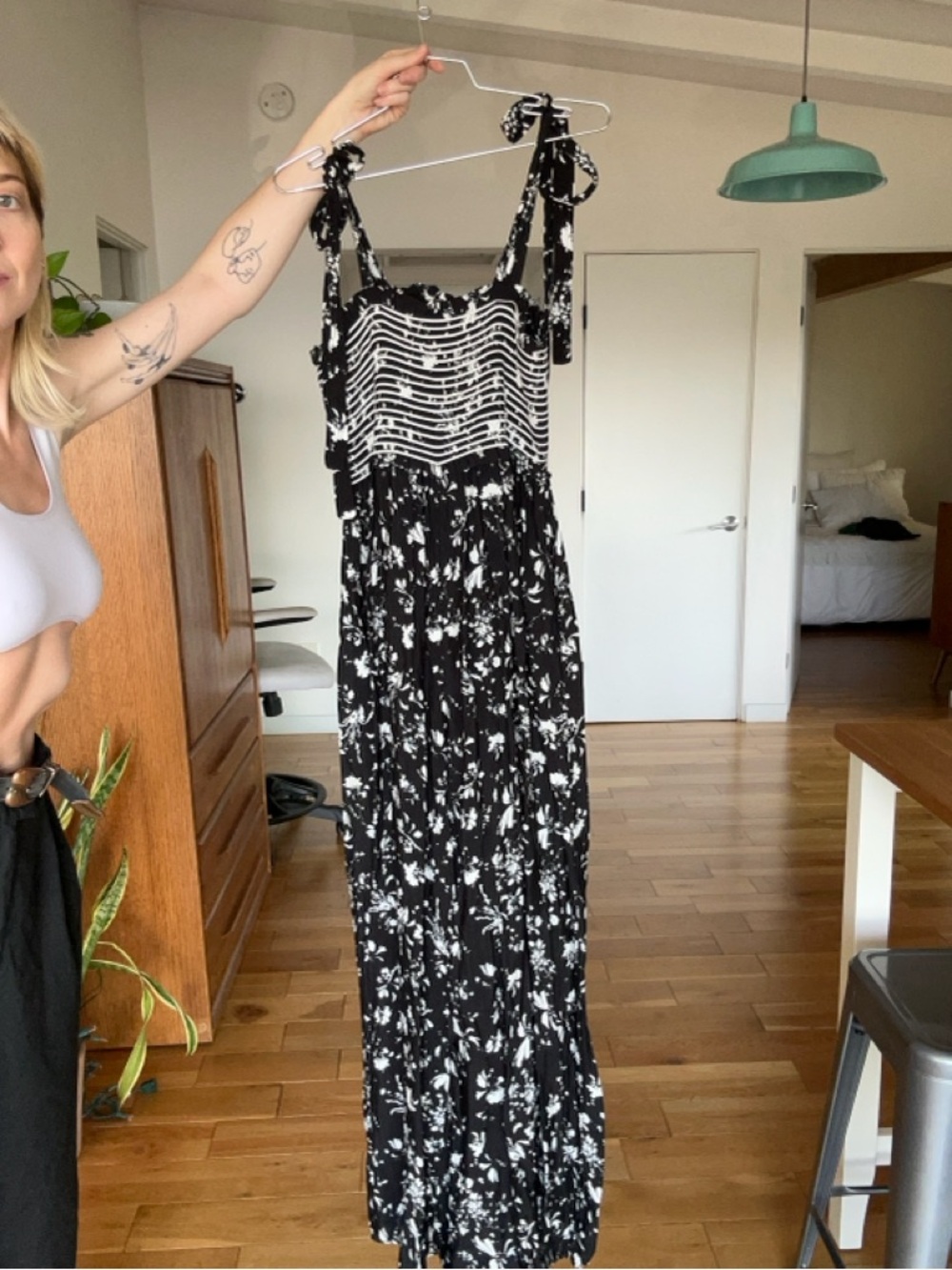 Free People Black Floral Tie-Shoulder Wide-Leg Jumpsuit - Picture 4 of 5